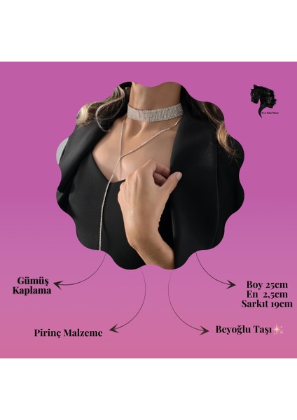 Gümüş Kaplama Rhinestone Y Model Su Yolu Model Kolye
