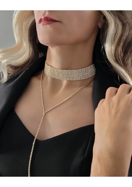 Altın Kaplama Rhinestone Y Model Su Yolu Model Kolye
