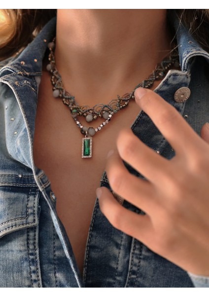 Makrome Bohem Ip Örme Renkli El Yapımı Bağlamalı Kolye