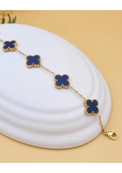 Antrasit Taşlı Gold Çift Taraflı Şans Yoncası Bileklik fiyatları