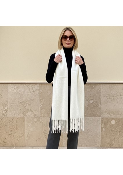 Klein Soft Touch Püskül Detaylı Yün Dokulu Premium Kışlık Şal Saçaklı Atkı