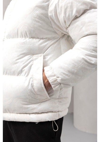 Harjo Etnik Desen Yüksek Yaka Şişme Erkek Mont - Ekru modelleri