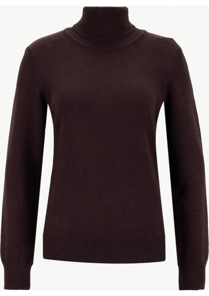 Balıkçı Yaka Relaxed Düz Örgü Desenli Kahve Kazak Kadın M5WL-KZK1449