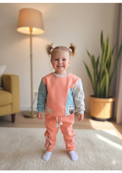 Erkek Kız Çocuk Alt Üst Takım Unisex Uzun Kollu Eşofman Rahat Spor Şık Modern Tasarım Ribanalı