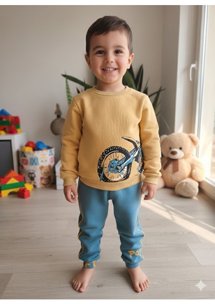 Erkek Kız Çocuk Alt Üst Takım Unisex Uzun Kollu Eşofman Rahat Spor Şık Modern Tasarım Ribanalı