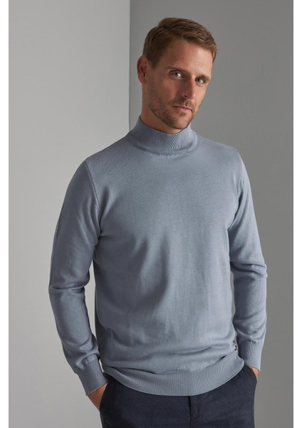 Indigo Standart Fit Dar Kalıp Yarım Balıkçı Düz Uzun Kollu Triko