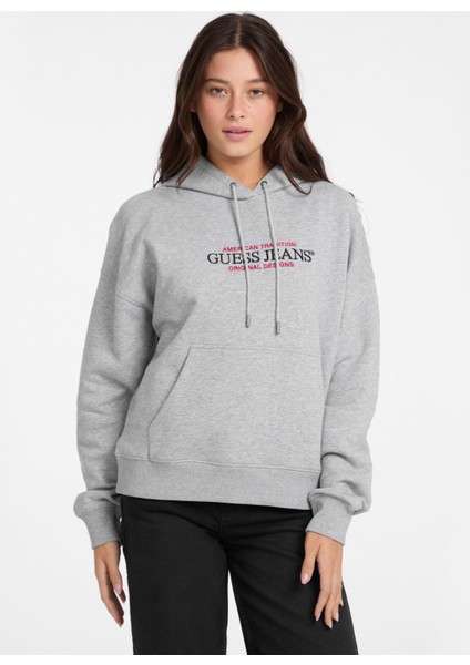 Kapüşon Yaka Baskılı Gri Kadın Sweatshırt Guess Jeans Kadın Sweat fiyatları