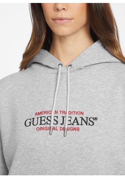 Kapüşon Yaka Baskılı Gri Kadın Sweatshırt Guess Jeans Kadın Sweat fırsatları