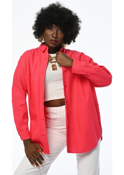 Kadın Oversıze Kesim Gabardin Kumaş Gömlek