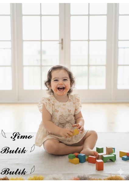 Kız Bebek Şortlu Takım Keten