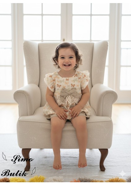 Kız Bebek Şortlu Takım Keten