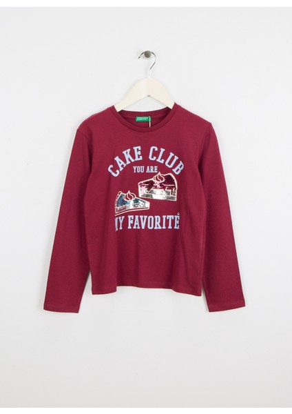 Payetli Bordo Kız Çocuk T-Shirt 3I1XC10QJ
