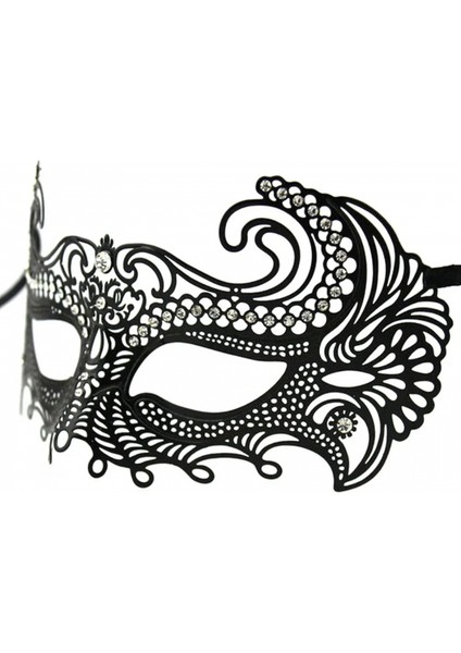 Siyah Lazer Kesim Kristal Taşlı Metal Venedik Maskesi fiyatları