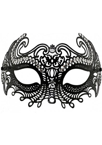 Siyah Lazer Kesim Kristal Taşlı Metal Venedik Maskesi modelleri