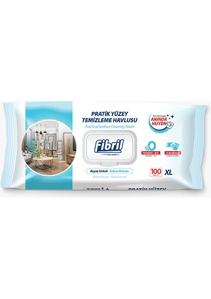 2 Adet Fibril Yüzey Temizlik Havlusu 100 Lü Beyaz Sabun Kokulu