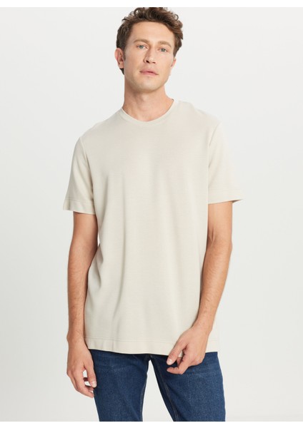 Bisiklet Yaka Bej Erkek T-Shirt ACE091261559_BEJ