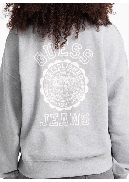 Gömlek Yaka Baskılı Gri Kadın Sweatshırt Guess Jeans Kadın Sweatshirt fırsatları