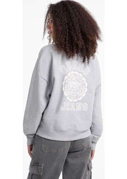 Gömlek Yaka Baskılı Gri Kadın Sweatshırt Guess Jeans Kadın Sweatshirt indirimleri