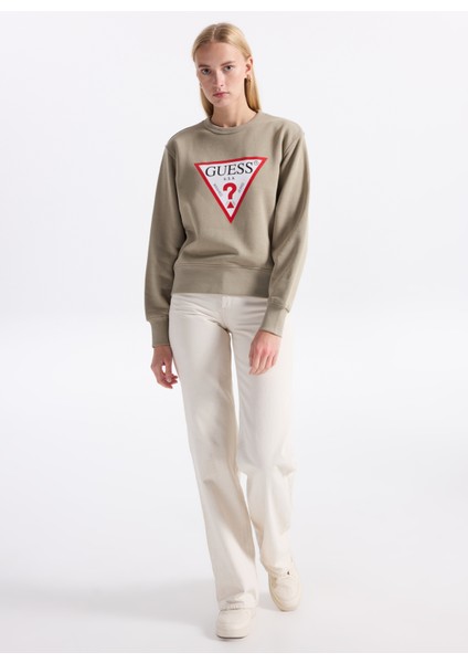 Yuvarlak Yaka Baskılı Yeşil Kadın Sweatshırt Original Fleece Kadın Sweatshirt fiyatları