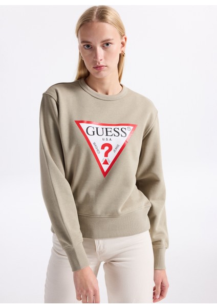 Yuvarlak Yaka Baskılı Yeşil Kadın Sweatshırt Original Fleece Kadın Sweatshirt modelleri