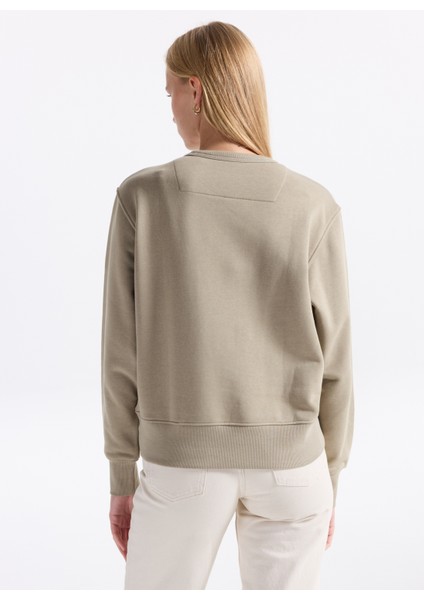 Yuvarlak Yaka Baskılı Yeşil Kadın Sweatshırt Original Fleece Kadın Sweatshirt indirimleri