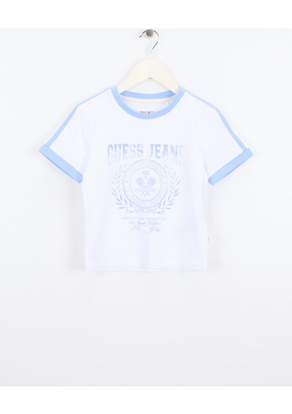 Yuvarlak Yaka Baskılı Beyaz Kadın T-Shirt Guess Jeans Kadın Boxy Fit T-Shirt