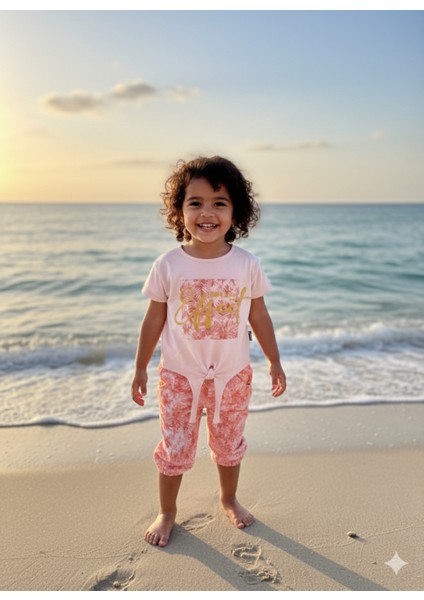 Kız Çocuk Pantolon Tişört Takım %100 Pamuk Nefes Alan Rahat Tarz Tasarım Cepli