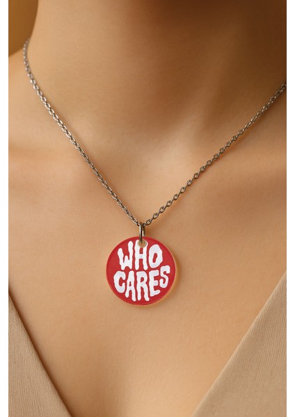 Şeffaf Sert Akrilik Kolye Ucu ve Üzeri Zincirli Desenli Kolye Who Cares