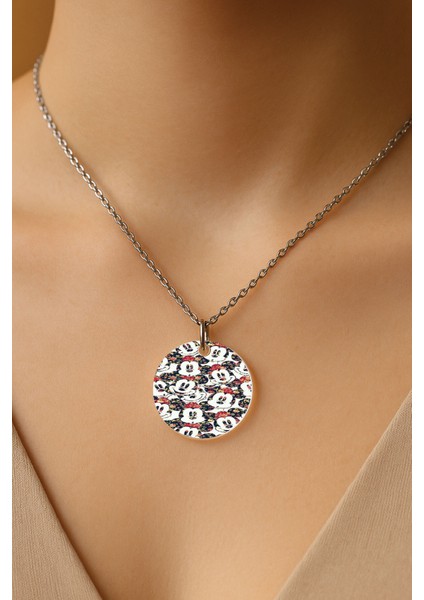 Şeffaf Sert Akrilik Kolye Ucu ve Üzeri Zincirli Desenli Kolye Mouse Carma