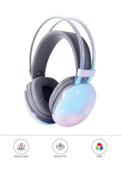 Kablosuz Rgb Işıklı Kulak Üstü Bluetooth Kulaklık