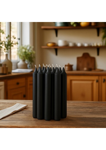 Kyandoru - Jubla Serisi Siyah Şamdan Mumu (10'lu Paket), 22 Cm, +/- 6,5 Saat, Kokusuz, Şık, Kaliteli