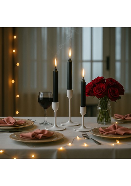 Kyandoru - Jubla Serisi Siyah Şamdan Mumu (10'lu Paket), 22 Cm, +/- 6,5 Saat, Kokusuz, Şık, Kaliteli modelleri