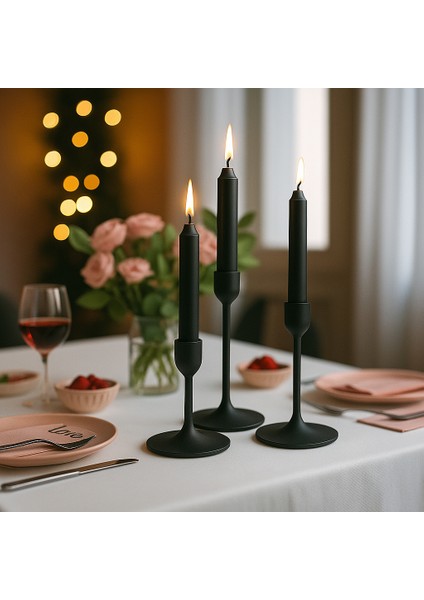 Kyandoru - Jubla Serisi Siyah Şamdan Mumu (10'lu Paket), 22 Cm, +/- 6,5 Saat, Kokusuz, Şık, Kaliteli fırsatları
