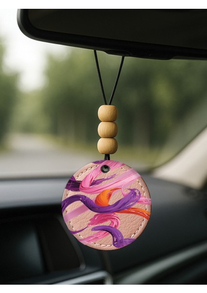 Tasarım Deri Süslemeli Desenli Tematik Dikiz Araç Aynası Süsü Açık Pembe - Sarmal