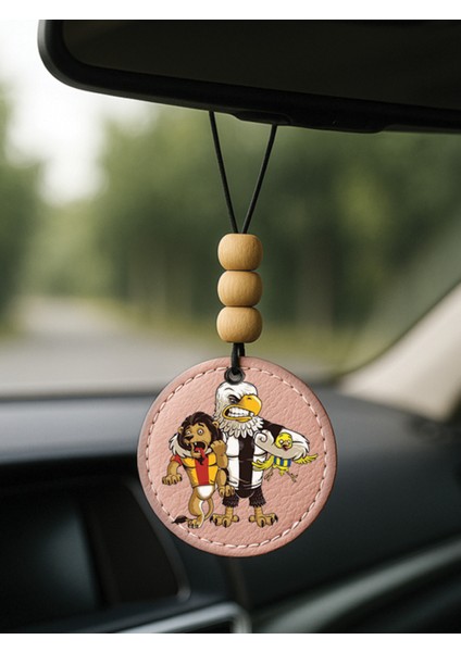 Tasarım Deri Süslemeli Desenli Tematik Dikiz Araç Aynası Süsü Açık Pembe - Siyah Beyazım