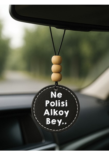 1.sınıf Suni Deri Süslemeli Desenli Uv Baskı Dikiz Araç Aynası Süsü Siyah - Ne Polisi