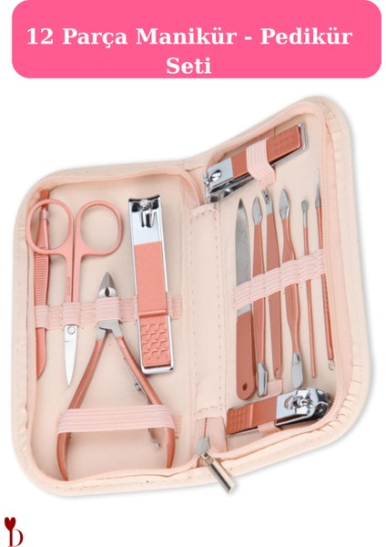Çantalı Paslanmaz Çelik Manikür&pedikür Set 12 Parça