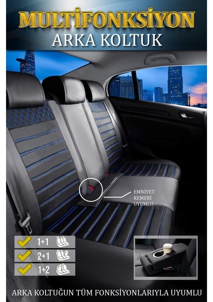 Citroen C2 Deri Oto Koltuk Kılıfı Ön Arka Set Plus Serisi Siyah Mavi Scr fiyatları