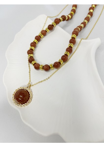 Simli Doğal Taşlı 2’li Kolye fiyatları