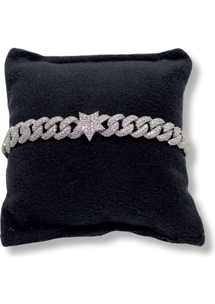 Iced Out Yıldız Parıltısı Gümüş Zincir Bileklik