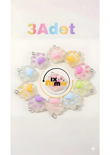 3'lü Karanlıkta Parlayan Kedi Pati Şans Kolye Anahtarlık Küpe Bileklik Reçine Takı Aksesuar Hediye