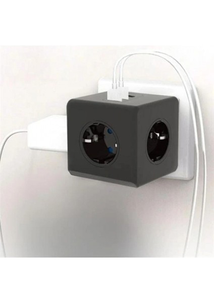 Isıya Dayanıklı Termal Akım Korumalı ve Çocuk Korumalı 3 Priz Girişli 3 USB Girişli Küp Priz (5324)