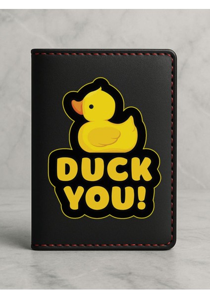 Ruhsat Koruyucu Baskılı Kart Bölmeli Siyah Vinlex Deri Ruhsat Kabı Kılıfı Duckyou
