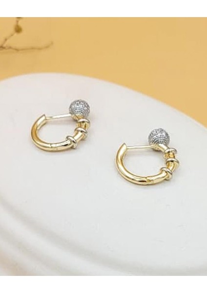 Taşlı Topçuk Gold Halka Küpe