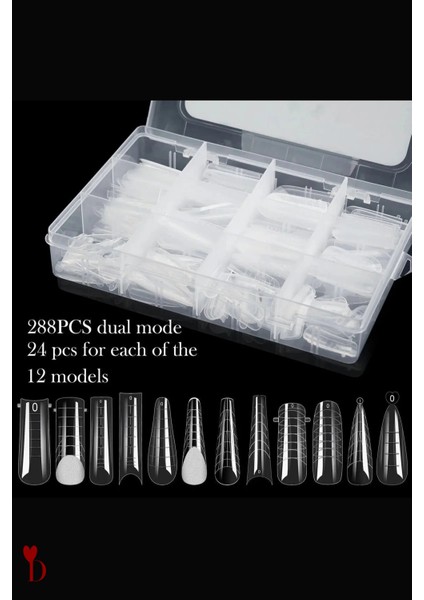 12 Farklı Protez Tipsi, 288 Adet Protez Tırnak Tipsi, Üst Form Mix-Soft Jel Tips Set-Kompozit modelleri
