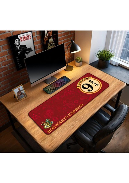 Harry Potter Hogwarts Görünümlü Oyun Gaming Klavye Mouse Pad Kaymaz Taban Kenarları Dikişli Masa Matı 70X30 cm