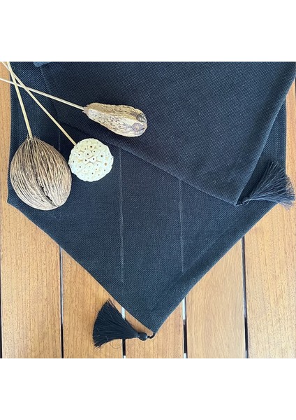 Desenizmir Keten Dokulu Siyah Runner