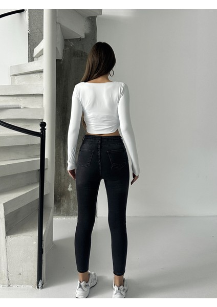 Kadın Diz Lazer Yırtık Işlemli Kot Dar Paça fırsatları