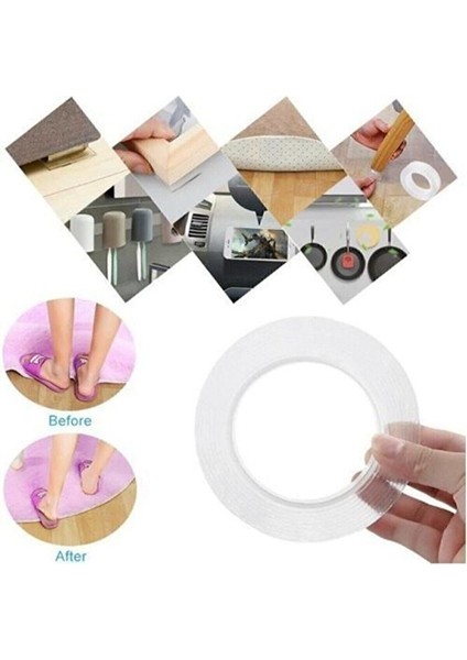 Nano Yıkanabilir Çift Taraflı Şeffaf Jel Bant 1 Metre x 2 cm - Hızlı Yapıştırıcı fırsatları