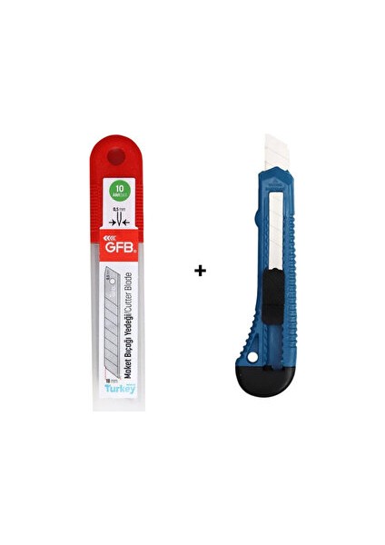 Plastik Maket Bıçağı Falçata 10 Adet Yedek Bıçak Büyük Boy